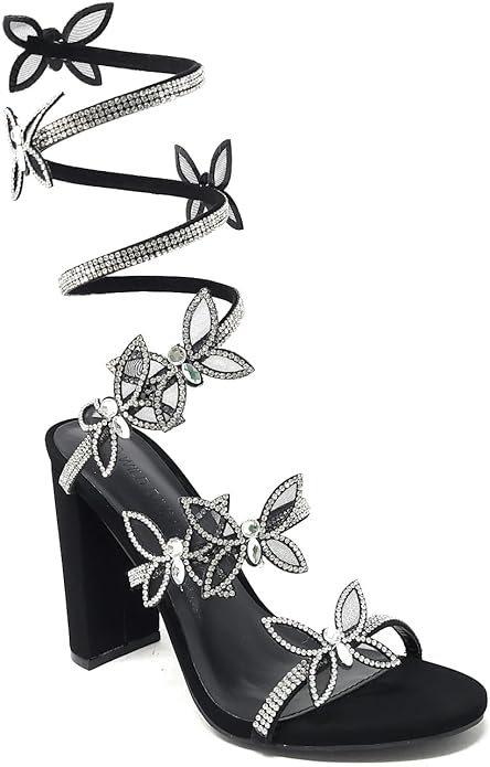 Butterfly and Rhinestones Strappy Heels Morris-581